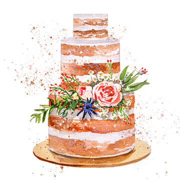 Watercolor Boho Wedding Cake With Splashes