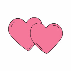 Two pink hearts in cartoon style. The symbol of love, family and marriage. Vector illustration isolated on a white