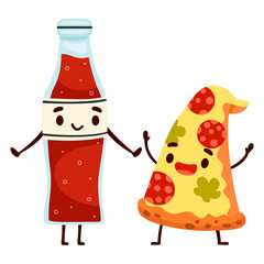 Vector illustration of cartoon drink and pizza