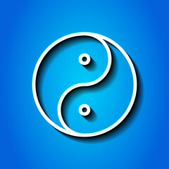 Yin Yang simple icon vector. Flat desing. White icon with shadow on blue background.ai