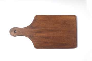 Wood cutting board for homemade bread cooking isolated on white background. Empty wooden tray at white	