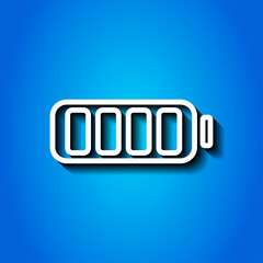 Battery simple icon, vector. Flat desing. White icon with shadow on blue background.ai