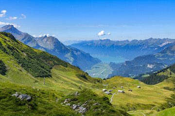 View on small houses close to cable car above Hasliberg in Switzerland