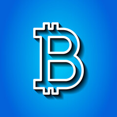 Fototapeta premium Bitcoin simple icon vector. Flat desing. White icon with shadow on blue background.ai