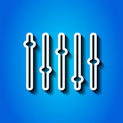 Equalizer, slider simple icon. Flat desing. White icon with shadow on blue background.ai