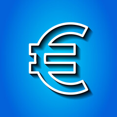 Euro money simple icon. Flat desing. White icon with shadow on blue background.ai