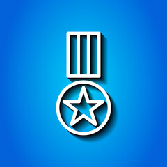 Medal simple icon vector. Flat desing. White icon with shadow on blue background.ai