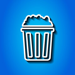 Popcorn simple icon vector. Flat desing. White icon with shadow on blue background.ai