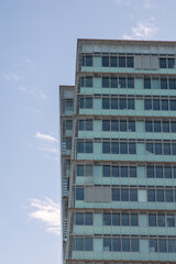 Glass windows of facade modern building in Lisbon city, Portugal