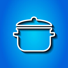 Pot simple icon vector. Flat desing. White icon with shadow on blue background.ai