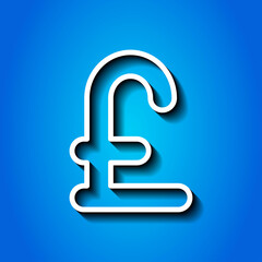 Pounds money simple icon. Flat desing. White icon with shadow on blue background.ai