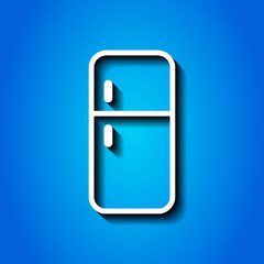 Refrigerator simple icon vector. Flat desing. White icon with shadow on blue background.ai