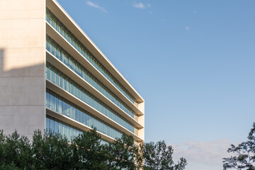 Glass windows of facade modern building in Lisbon city, Portugal