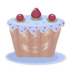 Appetizing cupcake with berries, colorful illustration