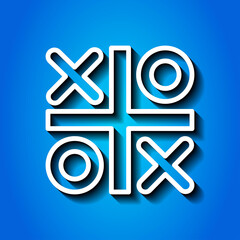 Obraz premium Tic tac toe simple icon vector. Flat desing. White icon with shadow on blue background.ai