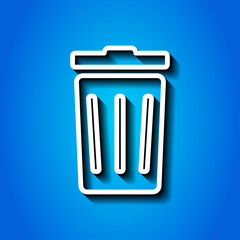 Trashcan simple icon vector. Flat desing. White icon with shadow on blue background.ai