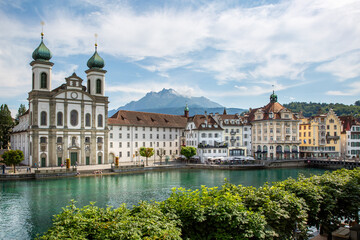 Fototapeta na wymiar Luzern Lucerne Waterfront Riverfront City architecture in Switzerland