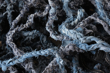 yarn with pigtails from old jeans, denim yarn for knitting carpet and other decor, scandi or boho...