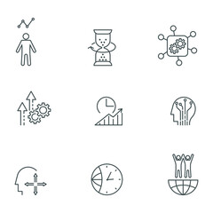 Set of Vector Line Icons Related to Efficiency. Performance, Productive, Multitasking. Editable Stroke.