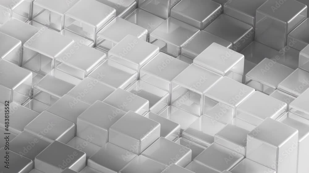 Wall mural abstract white gray grey silver metallic cubes background. metal cube pattern wall. 3d rendering. pr