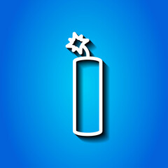 Dynamite simple icon. Flat desing. White icon with shadow on blue background.ai