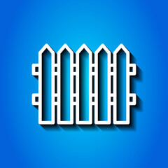 Fence simple icon. Flat desing. White icon with shadow on blue background.ai