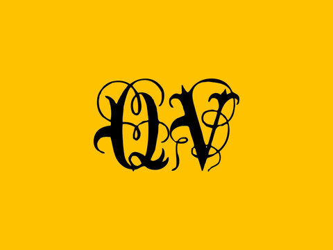 Calligraphy QV Logo, Unique Monogram qv Logo Design