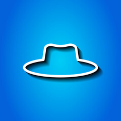 Hat simple icon vector. Flat desing. White icon with shadow on blue background.ai