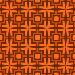 Original seamless pattern with crosses and squares in orange hues. Vector design.