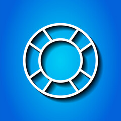 Lifebuoy simple icon. Flat desing. White icon with shadow on blue background.ai