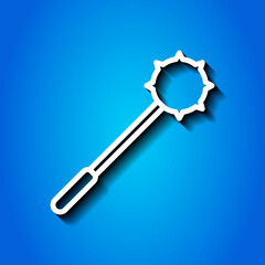 Mace simple icon. Flat desing. White icon with shadow on blue background.ai