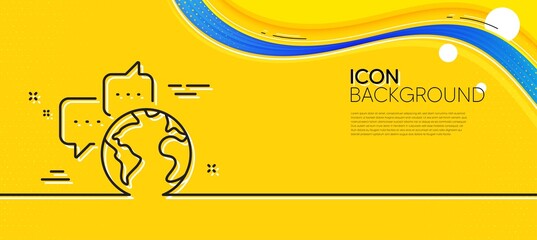 Fototapeta na wymiar Global business line icon. Abstract yellow background. World communication sign. Internet marketing symbol. Minimal world communication line icon. Wave banner concept. Vector