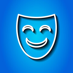 Mask simple icon vector. Flat desing. White icon with shadow on blue background.ai