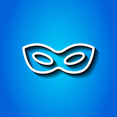 Mask simple icon. Flat desing. White icon with shadow on blue background.ai