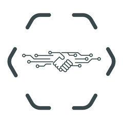 Vector illustration. Handshake robots. Artificial Intelligence .