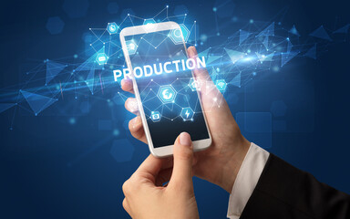 Hand using smartphone with technology concept