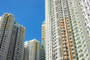 Fototapeta na wymiar White Tall Buildings In Hong Kong Kowloon City 3