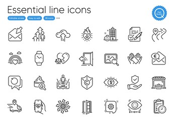 Euro money, Exam time and Augmented reality line icons. Collection of Open door, Open mail, Moisturizing cream icons. Employee result, Heart flame, Road web elements. Business vision. Vector