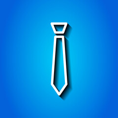 Tie simple icon. Flat desing. White icon with shadow on blue background.ai
