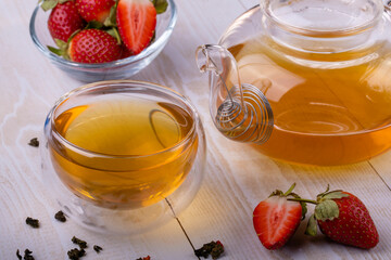 Green Chinese oolong tea with strawberrie