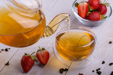 Green Chinese oolong tea with strawberrie