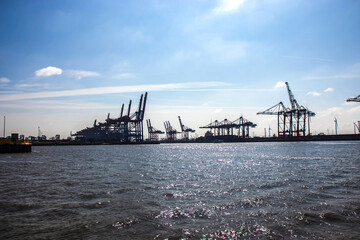HHLA Container terminal Eurogate at Burchardkai in Hamburg Germany. Port of Hamburg. Ship transport. 