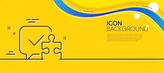 Obraz na płótnie Canvas Puzzle line icon. Abstract yellow background. Jigsaw piece with chat bubble sign. Business challenge symbol. Minimal puzzle line icon. Wave banner concept. Vector