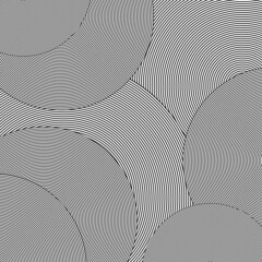 Monochrome geometric striped background. A pattern of intersecting circular lines.