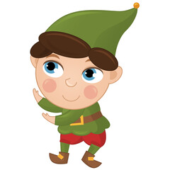 cartoon scene with happy elf prince on white background illustration