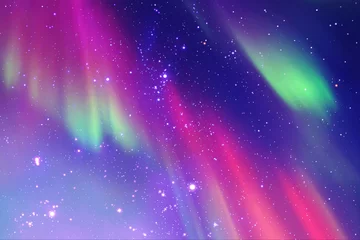 Fotobehang Night starry sky. Milky Way and polar lights. Purple aurora borealis © arvitalya