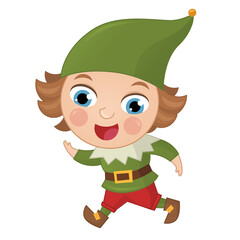 cartoon scene with happy elf prince on white background illustration