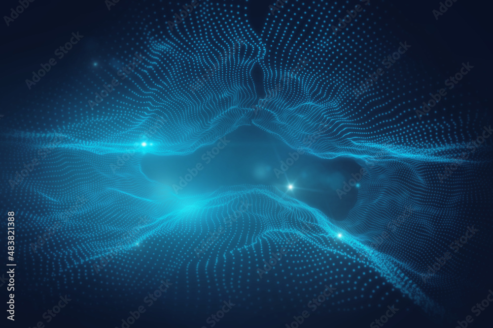 Leinwandbilder abstract digital blue wave interface on blurry background. technology and ai concept. 3d rendering.