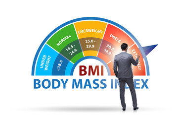 Concept of BMI - body mass index with man