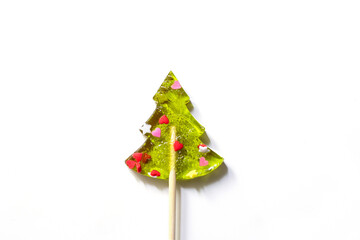 lollipop in the form of a Christmas tree on a white background